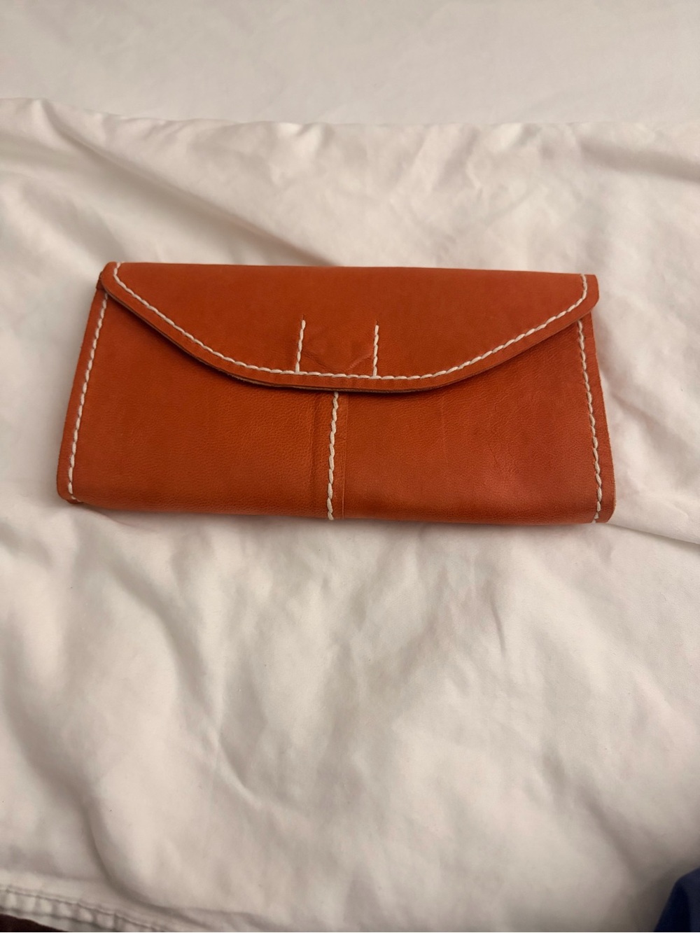 Classic Orange Leather Envelope Wallet with Contrast Stitching